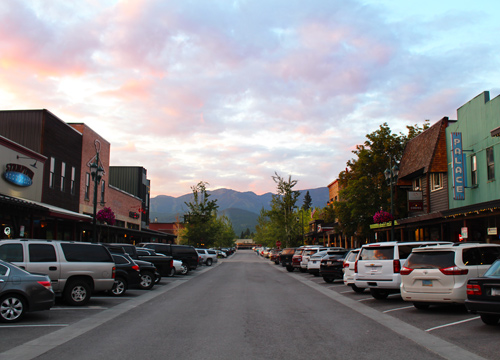 Downtown Whitefish, MT at sunset