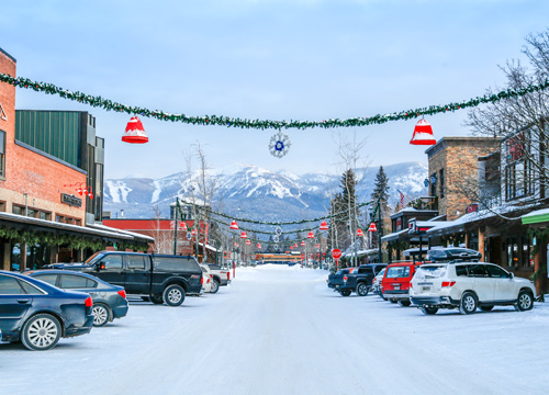 Downtown Whitefish, MT in winter