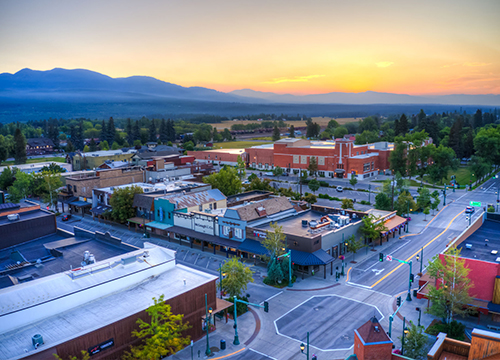 Downtown Whitefish, MT at sunset